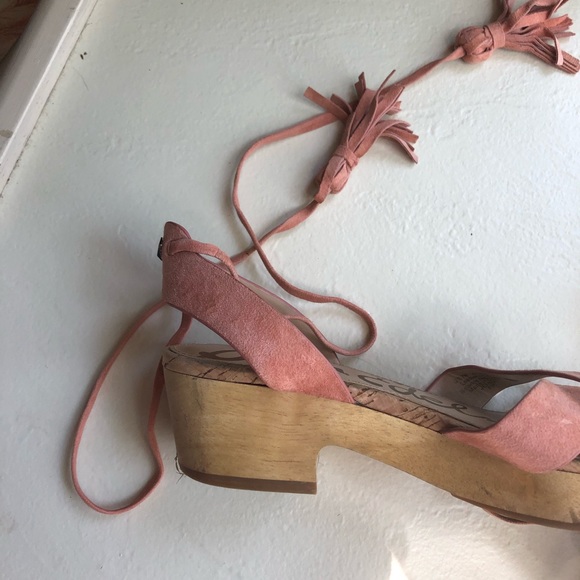 Peach Pink Sam Edelman Platform Sandals Tie Size 7 - Picture 6 of 8